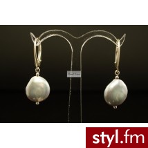 Pearl Line Kolczyki ze srebrnej perły typu Coin - Kolczyki Biżuteria Moda