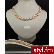 Pearl Line Komplet z kwadratowych, różowych pereł typu Coin - Pozostałe Biżuteria Moda