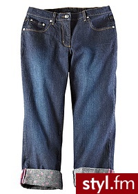 Bonprix Dżinsy 7/8 z nadrukiem ciemnoniebieski stone used 917506_19228 Odcienie niebieskiego - Jeansy Spodnie Moda