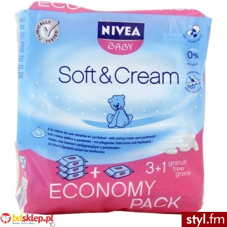 Nivea Baby Soft&Cream Chusteczki Pielęgnacyjne Dla Dzieci I Niemowląt Economy Pack 3+1 - 4 X 63 Szt. (252 Szt.) - Bransoletki Biżuteria Moda