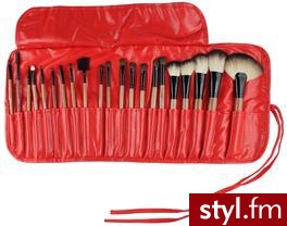 Delfa Zestaw 21 pędzli do makijażu w etui CZERWONY - Portfele i etui Dodatki Moda