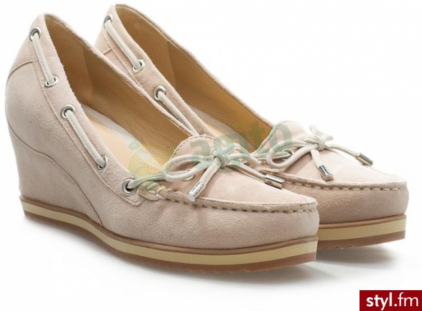 GEOX Mokasyny illusion na koturnie beżowe 319751 - Koturny Buty Moda