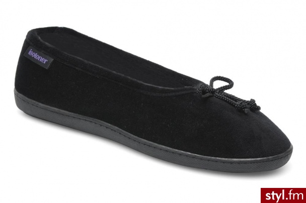 Isotoner Kapcie Ballerine Ergonomique Velours semelle gomme Czarny - Pozostałe Buty Moda