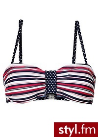 Bonprix Biustonosz bikini niebiesko-czerwony w paski 962564_19134 - Na plażę Bielizna Moda