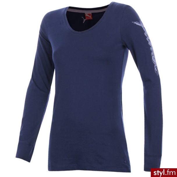 Puma KOSZULKA SPORTOWA DAMSKA SCRIPT LOGSLEEVE TEE (821639-08) Odcienie fioletu - Bluzki Ciuchy Moda