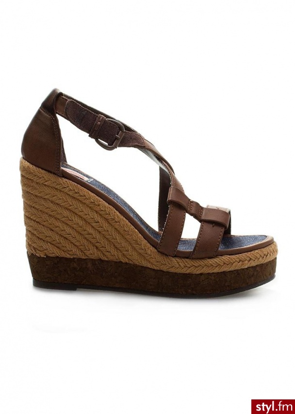 Sandały na koturnie LEVI'S rope cork wedge brązowy - Koturny Buty Moda