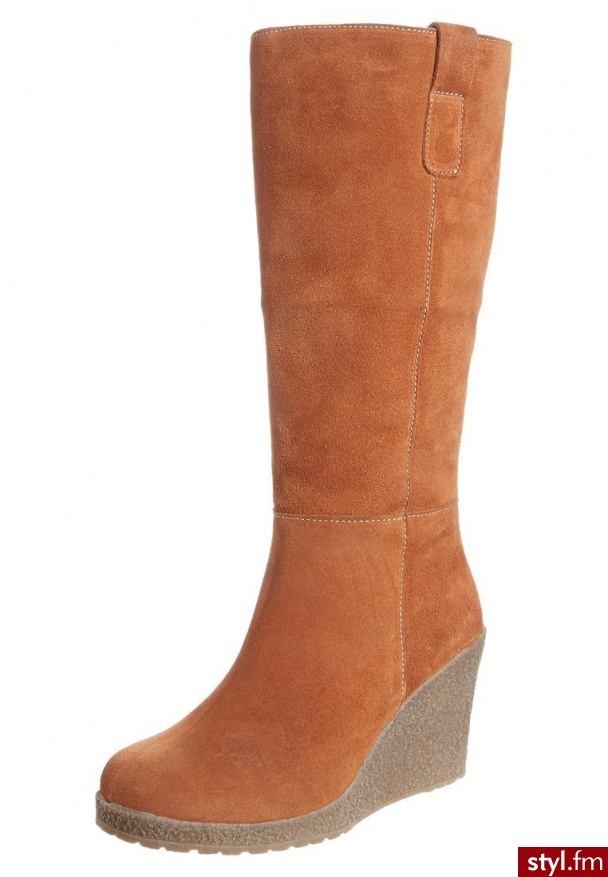 Taupage Kozaki na koturnie brązowy (90761) - Kozaki Buty Moda