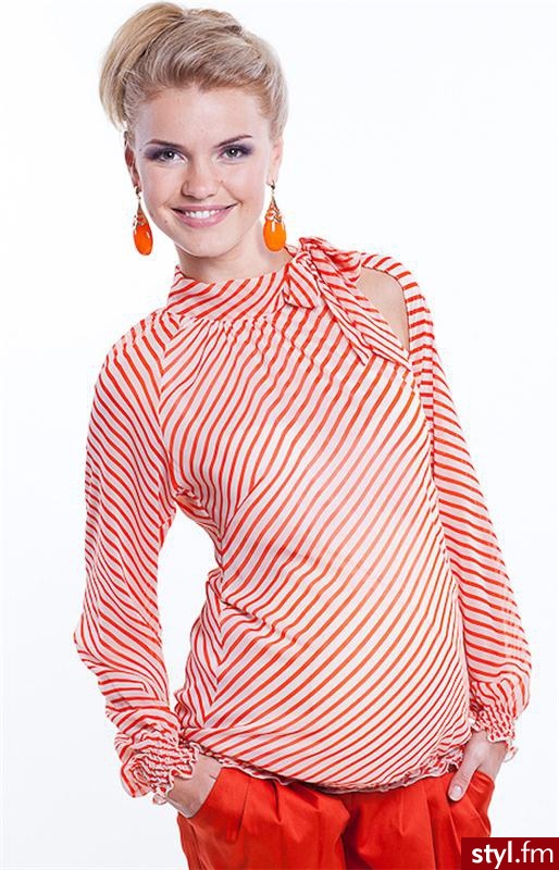Mama i Ja odzież ciążowa Sue bluzka (biało-pomarańczowy) - Tuniki Ciuchy Moda