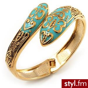 Gold Tone Snake Hinged Bangle Bracelet (Aqua) - Avalaya - Polyvore. Pobrano ze strony: http://www.polyvore.com/gold_tone_snake_hinged_bangle/thing?id=23320724 - Pozostałe Dodatki Moda