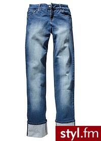 Bonprix Dżinsy z wywiniętymi nogawkami ciemny denim used 946896_17490 Odcienie niebieskiego - Jeansy Spodnie Moda
