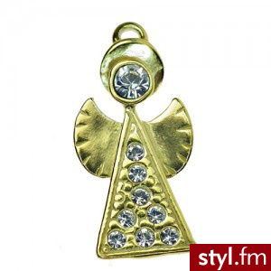 Charms aniołek z kamieniami Swarovski srebro 925 pozłacane - Wisiorki Biżuteria Moda