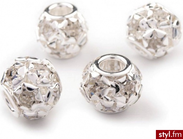 Korale metalowe z kamyczkami - 13mm - crystal - Korale Biżuteria Moda