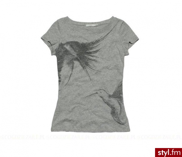 T-shirt - Tatuum. Letni t-shirt z nowej, wiosenno-letniej kolekcji Tatuum. W szarym, melanżowym kolorze. Z krótkimi rękawkami, półokrągłym dekoltem i fantazyjnym nadrukiem. Dobry wybór do jeansowych szortów i tenisówek. - Pozostałe Ciuchy Moda