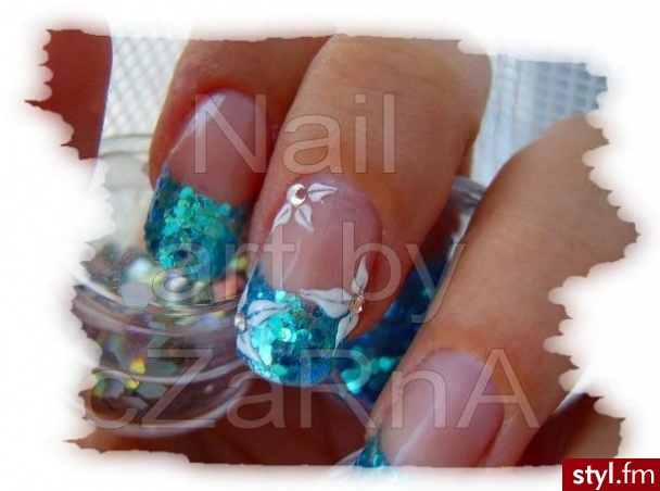 Blue Holo & Flower - Paznokcie