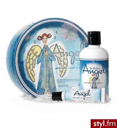 Anielski komplet "Holiday Angel" od firmy Philosophy zawiera w sobie szampon, błyszczyk do ust, płyn do kąpieli oraz żel pod prysznic. Wszystkie te niezwykle błyszczące kosmetyki schowane są w ślicznym pudełeczku :) Cena: $20 - Misz-masz