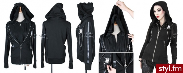 Podwójna bluza czarna PUNK RAVE Y-198 gotycka sznurowana skórzana - Bluzy Ciuchy Moda