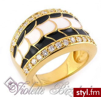 Violette Pozłacana 18K obrączka z diamentowymi cyrkoniami 2539 S2539 - Pierścionki Biżuteria Moda