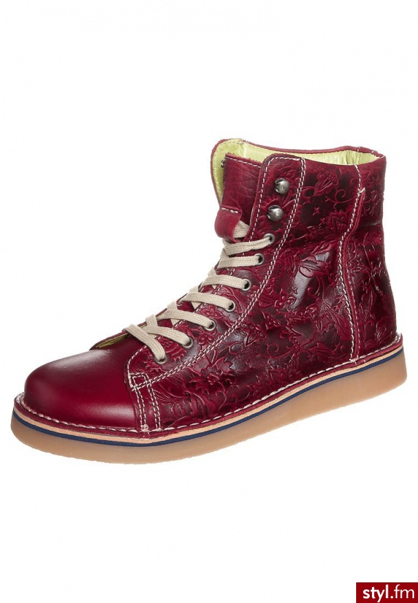 Grünbein LOUIS PRINT Botki sznurowane czerwony - Botki Buty Moda