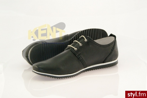 Kent 209 Czarne - Męskie Wygodne Buty Ze Skóry Sportowe - Sportowe Buty Moda