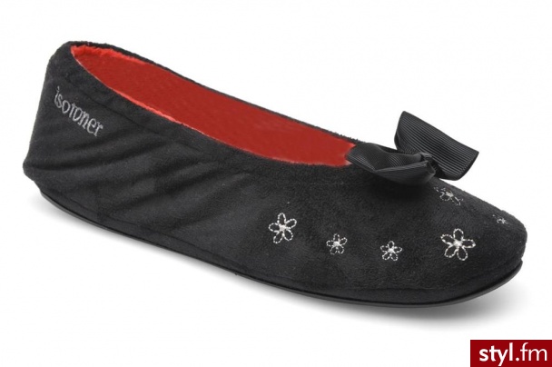 Isotoner Kapcie Ballerine Suédine Brodée Czarny - Pozostałe Buty Moda
