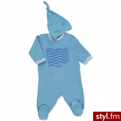 Petit Bateau Baby Śpioszki + czapeczka kolor niebieski - Nakrycia głowy Dodatki Moda