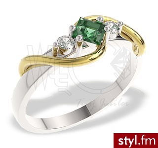 WĘC Pierścionek ze szmaragdem i brylantami LP-32Bz 0,08ct J/Si - Pierścionki Biżuteria Moda