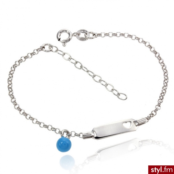 Srebrna Bransoletka z Błękitną Kuleczką TUL-BRA-0003 - Bransoletki Biżuteria Moda