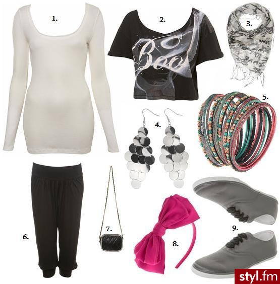 Miss Selfridge. Miss Selfridge 1.bluzka £10.00 2.t-shist £16.00 3.apaszka £15.00 4.kolczyki £8.00 5.bransoletki £12.00 6.spodnie haremki £25.00 7.torebka £15.00 8.opaska £10.00 9.buty £15.00 - Styler