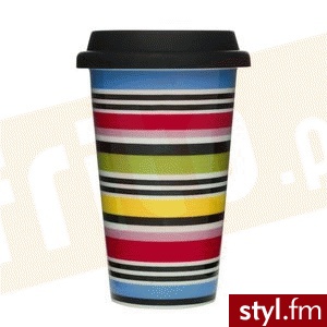 Sagaform porcelanowy kubek termiczny z pokrywka, paski SF-5016017 - Pozostałe Biżuteria Moda
