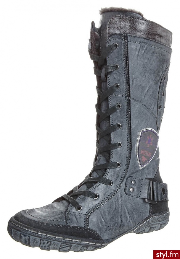 Mustang Kozaki sznurowane szary - Kozaki Buty Moda