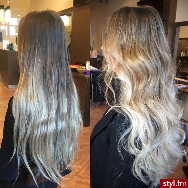 fryzjer warszawa sombre z Olaplex salon for hair - Blond Rozpuszczone Kręcone Na co dzień Długie Fryzury