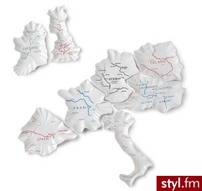 Chyba najbardziej oryginalny zestaw talerzy, jaki widziałam. Skompletuj je, a otrzymasz... mapę Europy! Cena każdego \\"kraju\\" (talerzyka) to $14.95. - Misz-masz