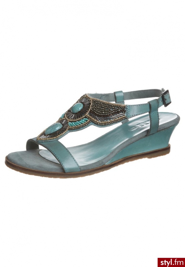AALM Sandały na koturnie zielony SS-1328 - Koturny Buty Moda