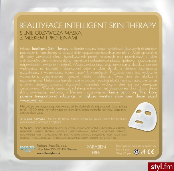 BEAUTYFACE INTELLIGENT SKIN THERAPY SILNIE ODŻYWCZA MASKA Z MLEKIEM I PROTEINAMI - Kosmetyki