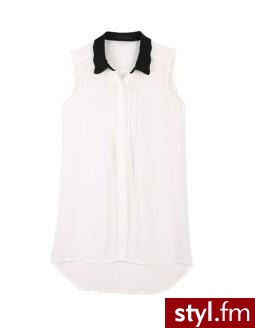White Lapel Sleeveless Pleated Polyester Shirt - Koszule Ciuchy Moda