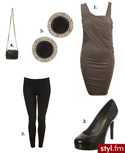 Miss Selfridge. Miss Selfridge 1. sukienka £35.00 2. leginsy £12.00 3. buty na platformie £45.00 4. torebka £18.00 5. kolczyki £8.00 - Styler