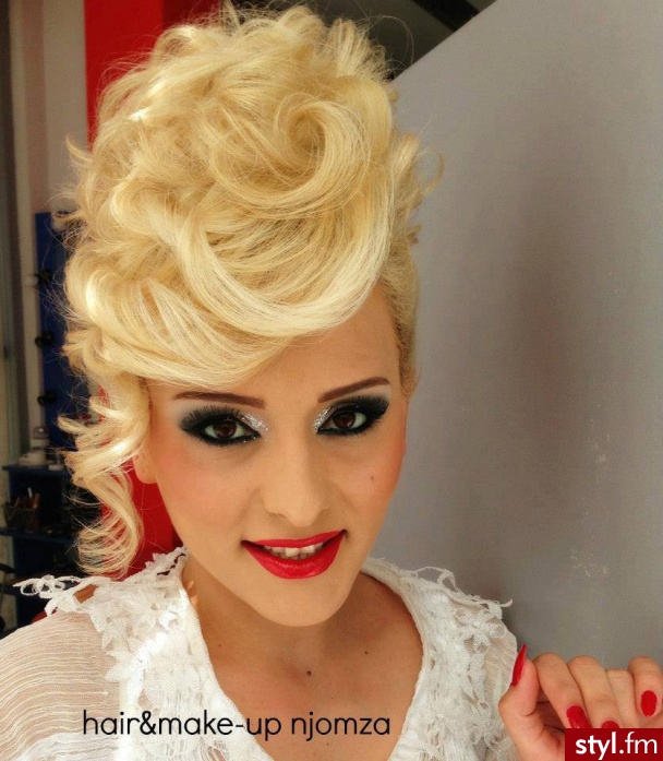 Blond Kok Kręcone z grzywką Wieczorowe Długie Fryzury