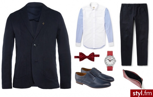 Sportowa elegancja na wiosnę:
Marynarka i spodnie - Folk
Koszula -  Wooster   Lardini
Buty - Conhpol
Muszka - Turnbull - Pozostałe Ciuchy Moda