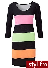 Bonprix Sukienka czarny w jaskrawe paski 967391_21183 - Paski Dodatki Moda