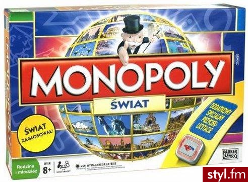 Gra Monopoly Świat marki Parker przeznaczona jest dla 2 do 6 graczy powyżej 8 roku życia. Producent: Hasbro. Cena: ok. 140 zł. - Misz-masz