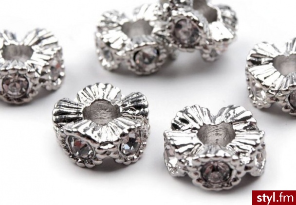 Korale metalowe Ø 13mm - z kamyczkami - crystal - Korale Biżuteria Moda