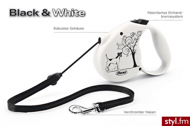 FLEXI FASHION BLACK/WHITE 5M - SMYCz AUTOMATYCzNA D/PSÓW DO 20KG - Psy Zwierzaki