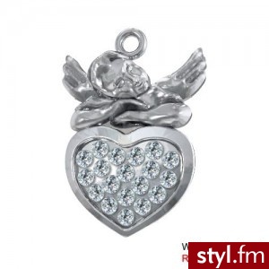 Charms aniołek z serduszkiem kamienie Swarovski - Wisiorki Biżuteria Moda
