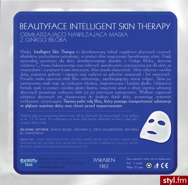 BEAUTYFACE INTELLIGENT SKIN THERAPY ODMŁADZAJĄCO NAWILŻAJĄCA MASKA Z GINGKO BILOBA  - Kosmetyki