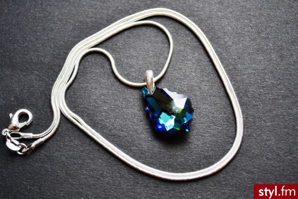 Łańcuszek/Wisiorek z zawieszką Swarovski baroque 22mm bermuda blue, próba 925 - Wisiorki Biżuteria Moda