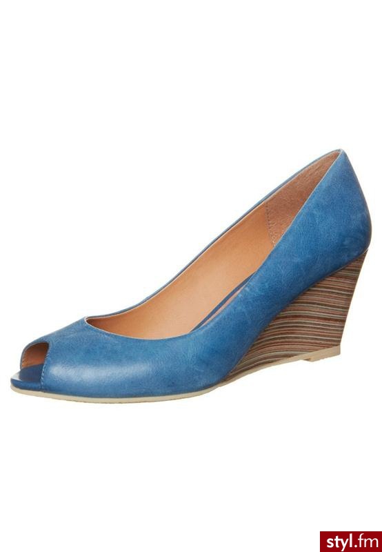 Pier One Czółenka na koturnie niebieski S1336301 - Czółenka Buty Moda