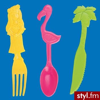 tropikalne sztućce w neonowych kolorach, idealne na imprezę z motywem np. hawajskim - zestaw 36 sztuk za 3.99$ - Gadżety Inne Moda