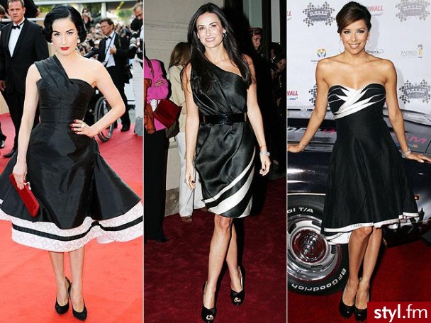 Biało - czarne sukienki ubrały: Dita von Teese, Demi Moore i Eva Longoria Parker - Pozostałe Ciuchy Moda