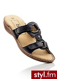 Bonprix Klapki skórzane czarny 911372_19403 - Klapki Buty Moda