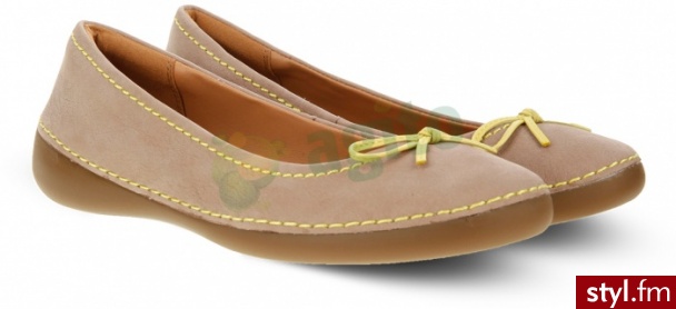 CLARKS Baleriny fashion icon z cytrynową kokardką beżowe 418272 - Balerinki Buty Moda